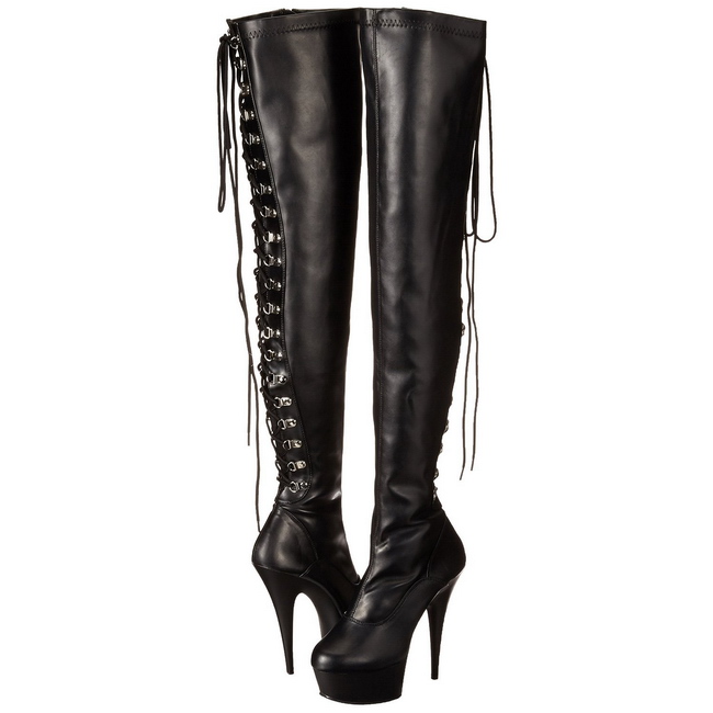 Pleaser DELIGHT-3063 zwarte overknee laarzen met plateauzool maat 38 - 39